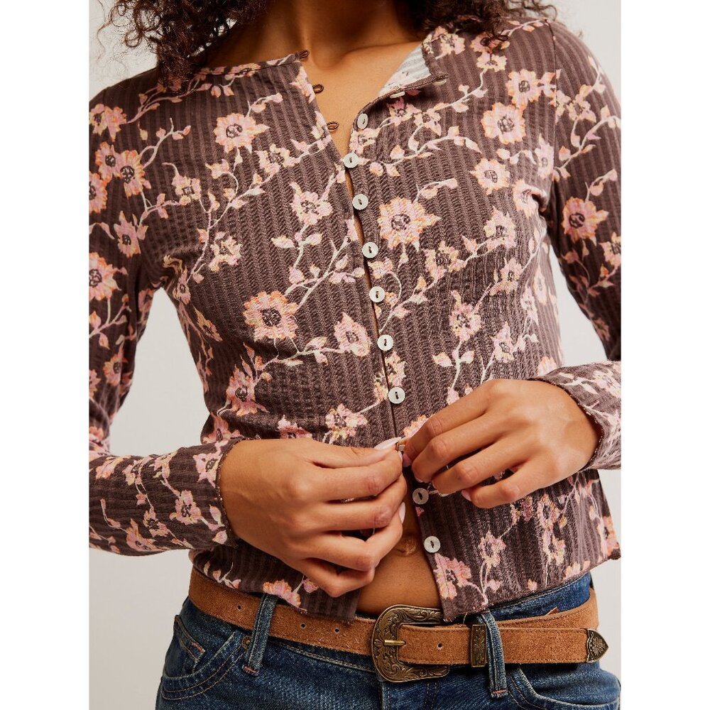 FREE PEOPLE Tilly Printed Long Sleeve / French Chocolate Combo - Picture 2 of 5